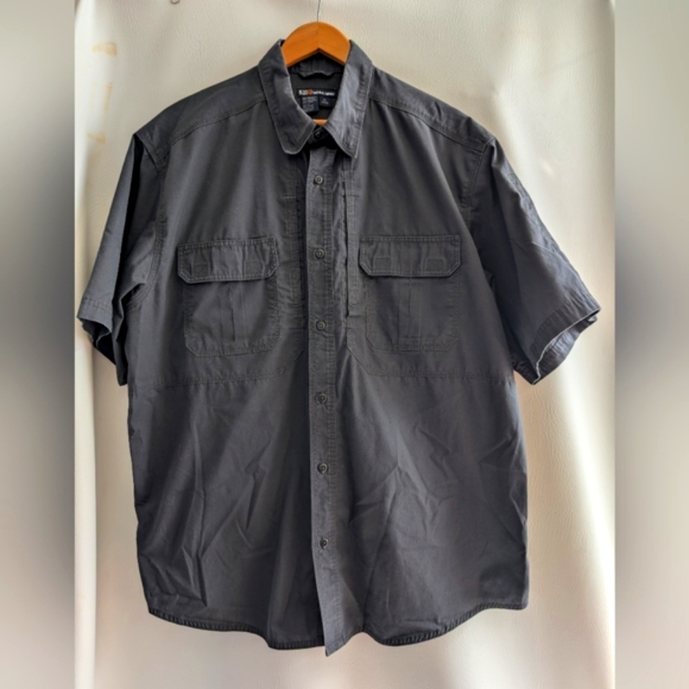 511 tactical Black Cotton Blend Short Sleeve Shirt Pockets Back Vent Cape XL Reg